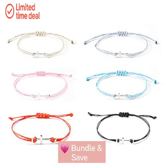 6-Piece Charm Bracelet Set Adjustable Strings Stainless Steel - Picture 2 of 8